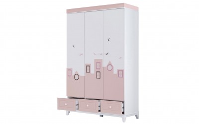 City 3 Kapılı Gardırop-Pembe City 3 Kapılı Gardırop-Pembe