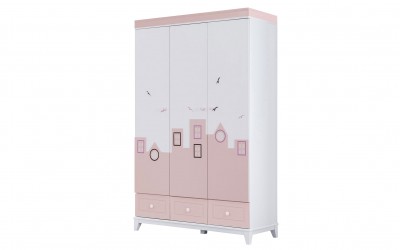 City 3 Kapılı Gardırop-Pembe