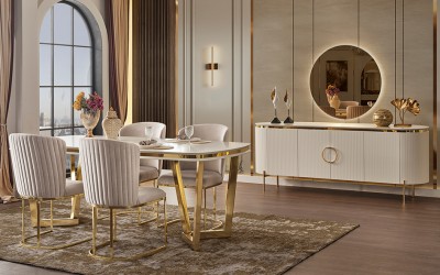 Tesla Ekru Gold Yemek Odası  Tesla Ekru Gold Yemek Odası