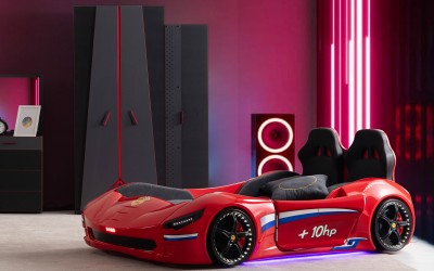 Gamer Arabalı Karyola ve Başlık-Ledli