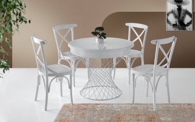 Menekşe Beyaz Yemek Masası Takımı