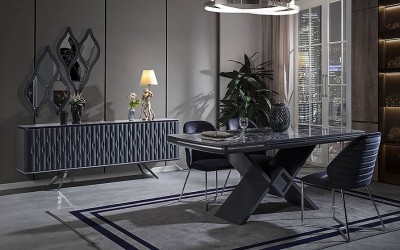 Lüxs Yaprak Antrasit Yemek Odası Lüxs Yaprak Antrasit Yemek Odası