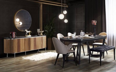 Tesla Ceviz Gümüş Yemek Odası