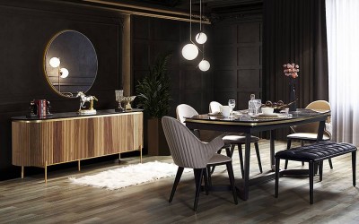 Tesla Ceviz Gold Yemek Odası