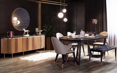Tesla Ceviz Bronz Yemek Odası