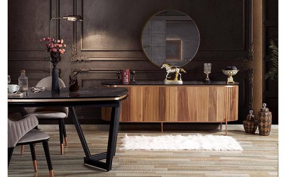 Tesla Ceviz Bronz Yemek Odası