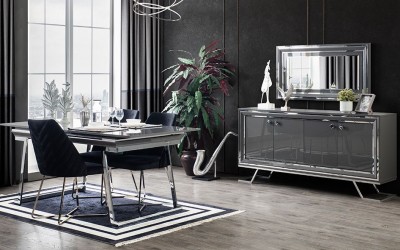 Asos Luxury Gri Yemek Odası
