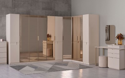 Lizbon Bazalı Yatak Odası - Köşe Dolaplı