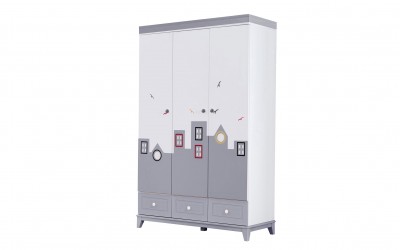 City 3 Kapılı Gardırop-Gri