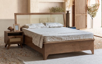 Valeria Bazalı Karyola ve Başlık - Ceviz