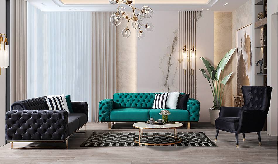 Armony Yeşil Salon Takımı - Metal Koltuk Takımı | Yapı Mobilya - Görsel 1