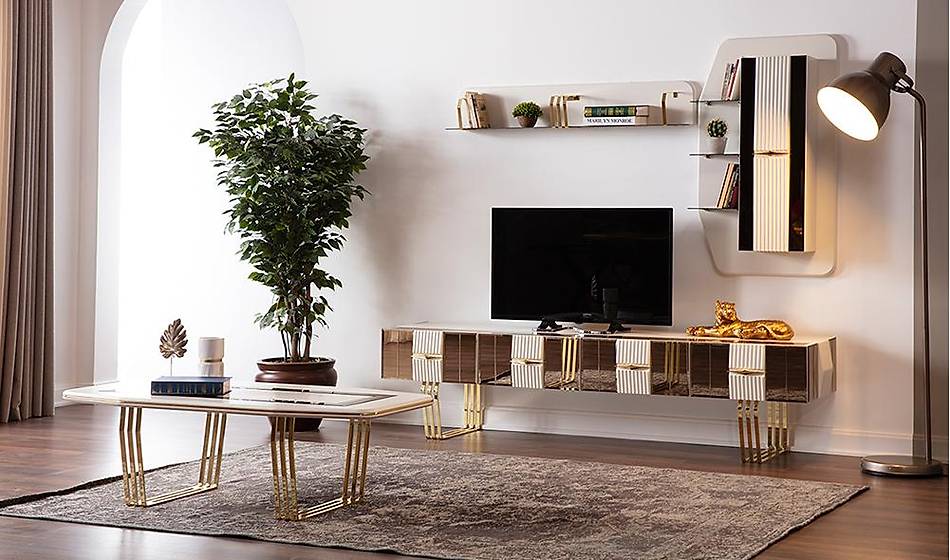 Soho Ekru - Gold Tv Ünitesi - Modern TV Ünitesi | Yapı Mobilya - Görsel 3