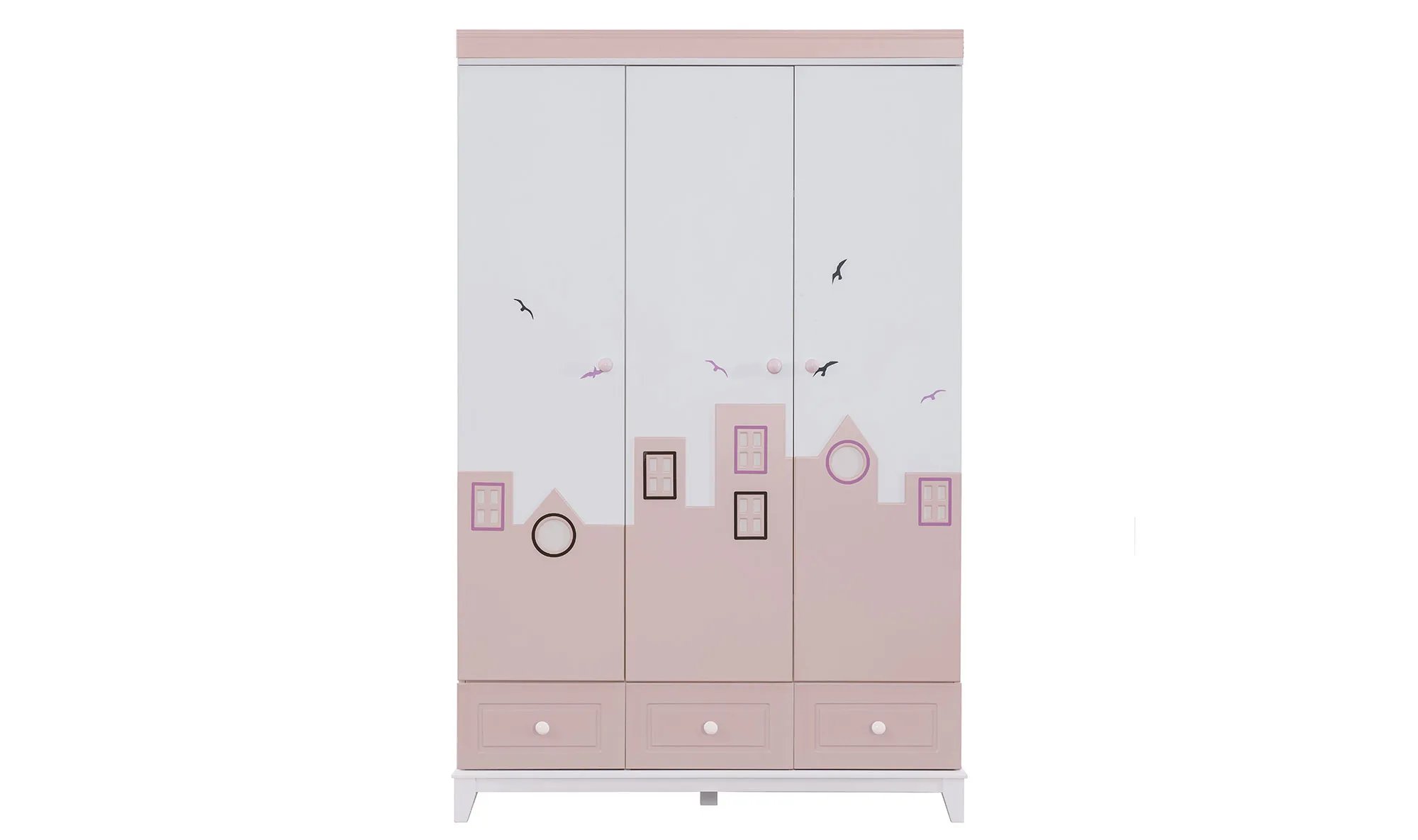 City 3 Kapılı Gardırop-Pembe
