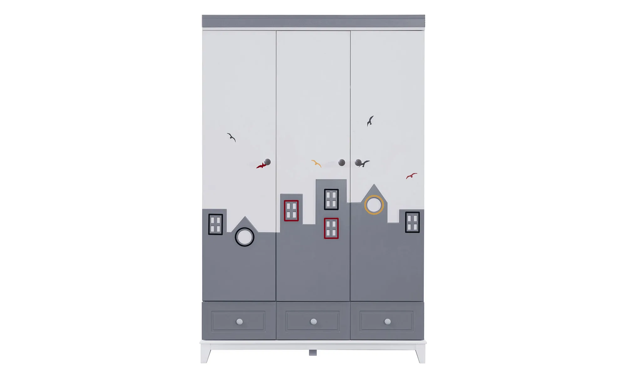 City 3 Kapılı Gardırop-Gri