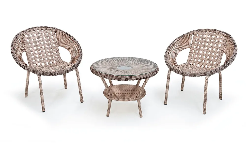 Merry Bej Rattan Çay Seti
